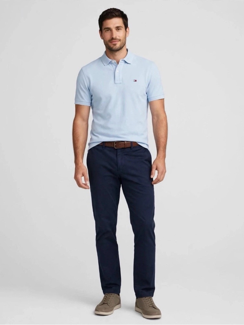 Tommy Hilfiger Light Blue 100% Cotton Short Sleeve Polo Golf Shirt Size Medium